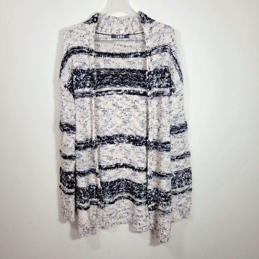 Coin 1804 Black, Navy, & Cream Knit Cardigan, Size Medium